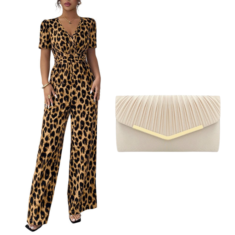 🔥Hot Sale Offers-Leopard Print V-Neck Wide-Leg Jumpsuit