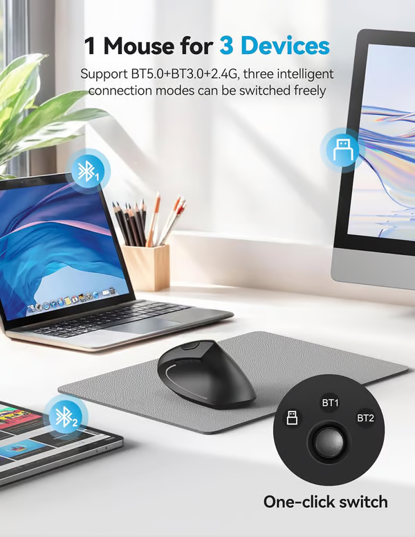 đ±TrĂ„dlös USB-uppladdningsbar ergonomisk vertikal optisk mus(đ„50 % rabatt)
