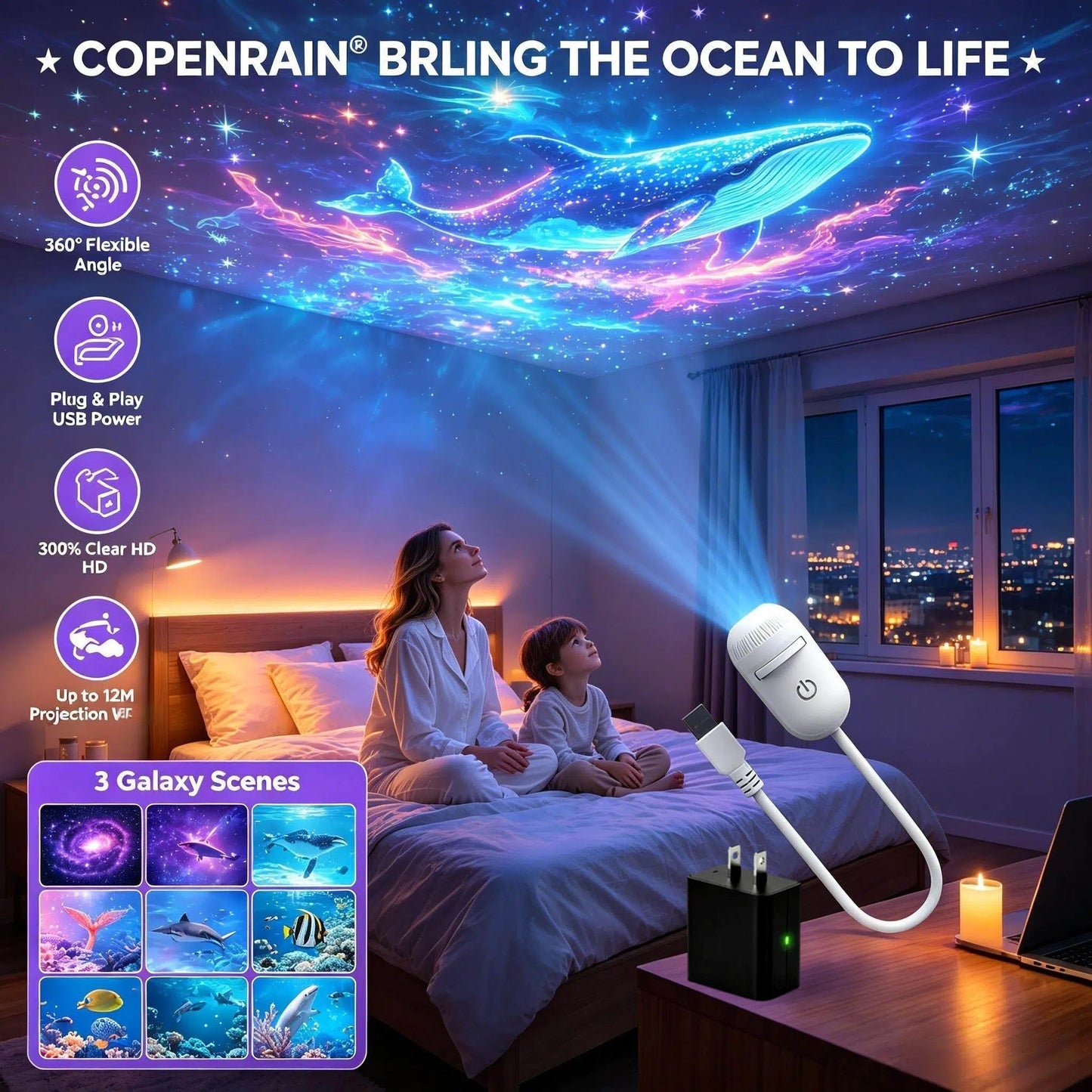 🌌✨ Projetor de luz galáxia e lua USB – transforme seu quarto em um universo mágico