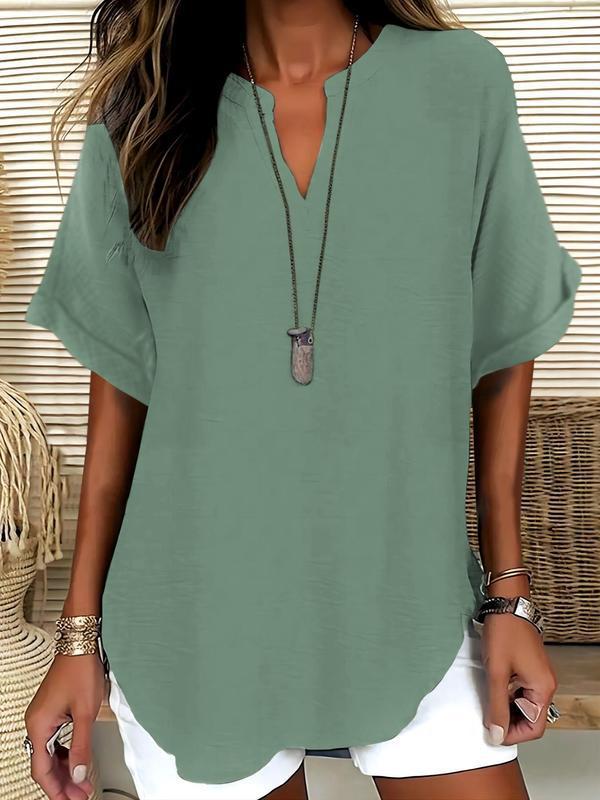 🌸Summer Hot Sale 53% OFF👕Fashion Loose Solid Color Short Sleeve Top