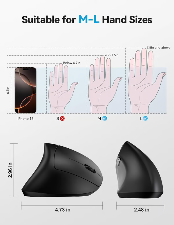đ±TrĂ„dlös USB-uppladdningsbar ergonomisk vertikal optisk mus(đ„50 % rabatt)