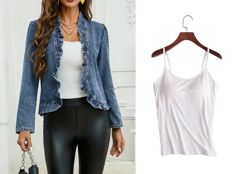 🧥 50% OFF NOW!! 🌸 Women's Denim Jacket with Ruffles & Open Front – Lightweight & Feminine – Versatile & Chic 👗