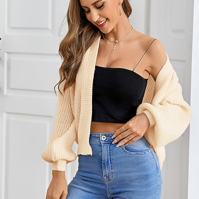 đRea 49% rabattđStickad Oversize Cardigan med KontrastfĂ€rg