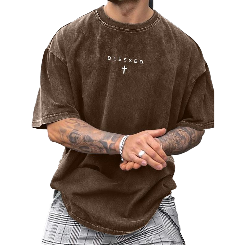 🔥2026 New Arrival & Hot Sale🔥Men's Vintage T-Shirt with Cross & Letter Print – Soft Cotton, Relaxed Fit & Perfect for a Classic Casual Look 🏠
