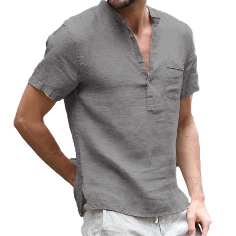 Men's Short Sleeve Linen Blend Henley Shirt