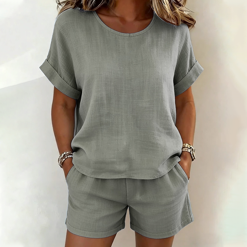 ⌛Promoção por tempo limitado-Conjunto de 2 peças para mulher: blusa de manga curta e shorts