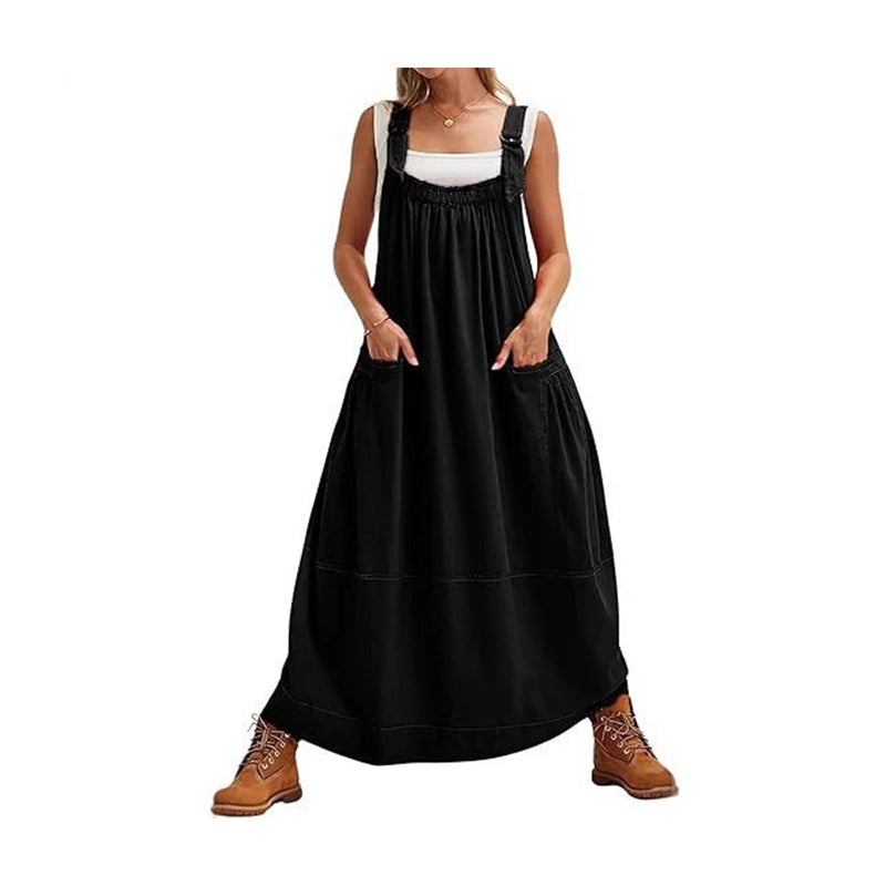 ⌛Oferta por tempo limitado — Vestido maxi casual feminino tipo macacão com bolsos