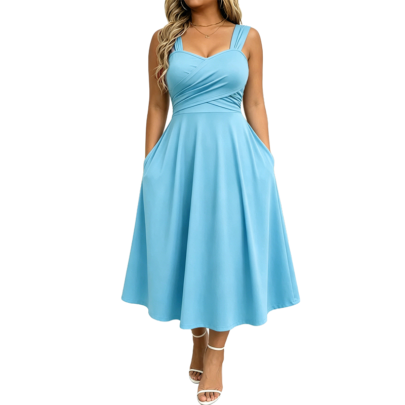 Women's Elegant V-Neck Dress with Pockets