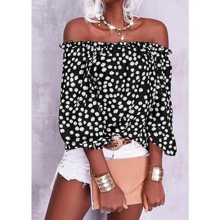💥Limited time Sale 70% OFF👚Women's Off Shoulder Floral Chiffon Blouse