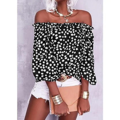 💥Limited time Sale 70% OFF👚Women's Off Shoulder Floral Chiffon Blouse