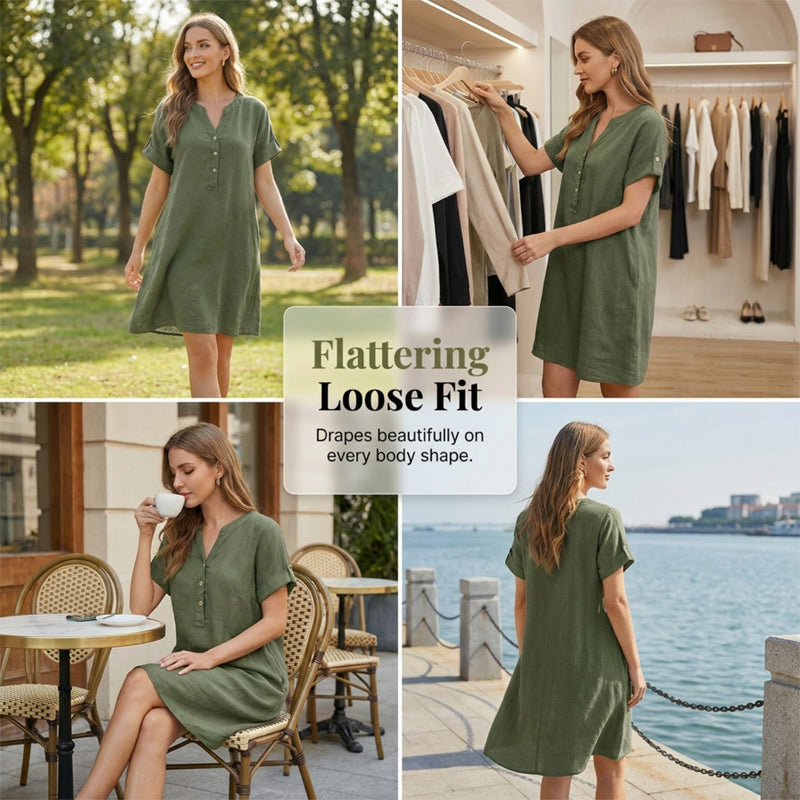 👗 שמלת טוניקה לנשים | צווארון V, כיסים ובד נושם ✨ | 9 צבעים | S-2XL 🌟