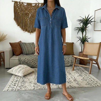 👗 60% הנחה עכשיו! 👖 שמלת חולצה מידי ג'ינס עם כיסים – ג'ינס רך וגזרה נינוחה – כיסים פונקציונליים, מושלמת לקז'ואל יומיומי – נוחה ורב-תכליתית ✨🌸