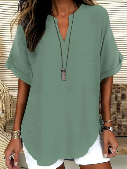 🌸Spring Sale 50% OFF👕Fashion Loose Solid Color Short Sleeve Top