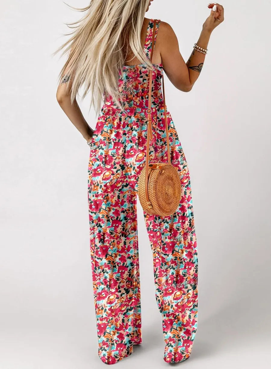 Limited-time offer-Women’s Floral Sleeveless Jumpsuit – Smocked Bust & Wide-Leg Summer Chic 👒🏖️