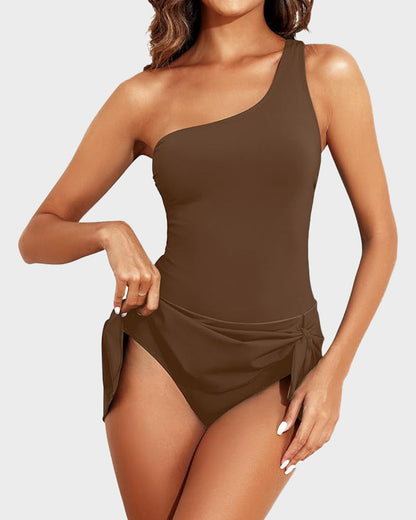 🏖️Last Day Sale 60% OFF👙One Shoulder Skirted One Piece Swimsuit