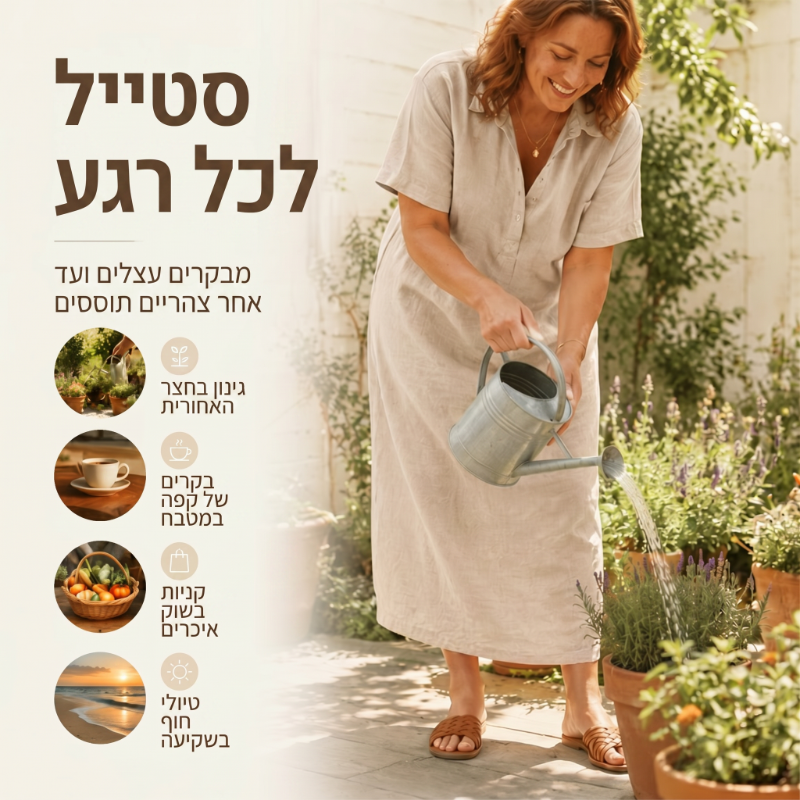 ☀️שמלת חולצה קז'ואלית לנשים מתערובת פשתן – סגנון קליל לימים שטופי שמש✨
