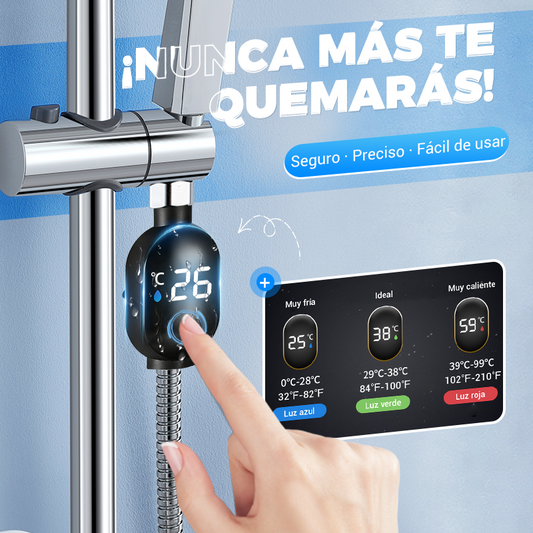 🚿 Compra 3 y lleva 1 gratis 💧  Termómetro de ducha Indicador LED - Muestra la Temperatura del Agua con Colores, Fácil Instalación y Ahorro de Energía 🌈📦