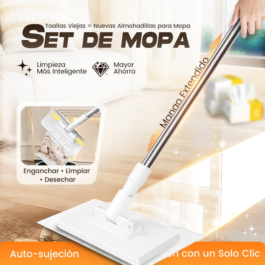 🏆Oferta especial: 60 % de descuento 🔥 Mopa plana con mango de acero inoxidable y paños lavables reutilizables