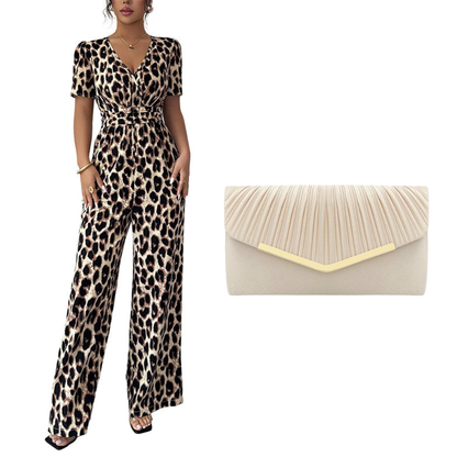 🔥Hot Sale Offers-Leopard Print V-Neck Wide-Leg Jumpsuit