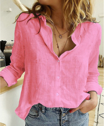 2025 New Hot Sale-Ladies Loose Casual Long Sleeve Linen Shirt