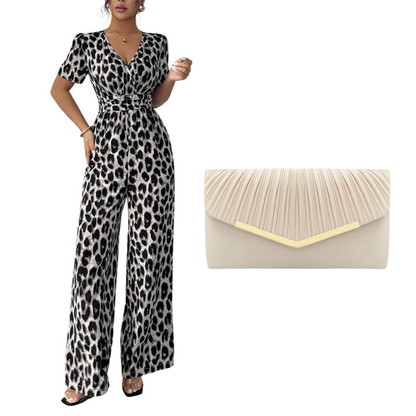 🔥Hot Sale Offers-Leopard Print V-Neck Wide-Leg Jumpsuit