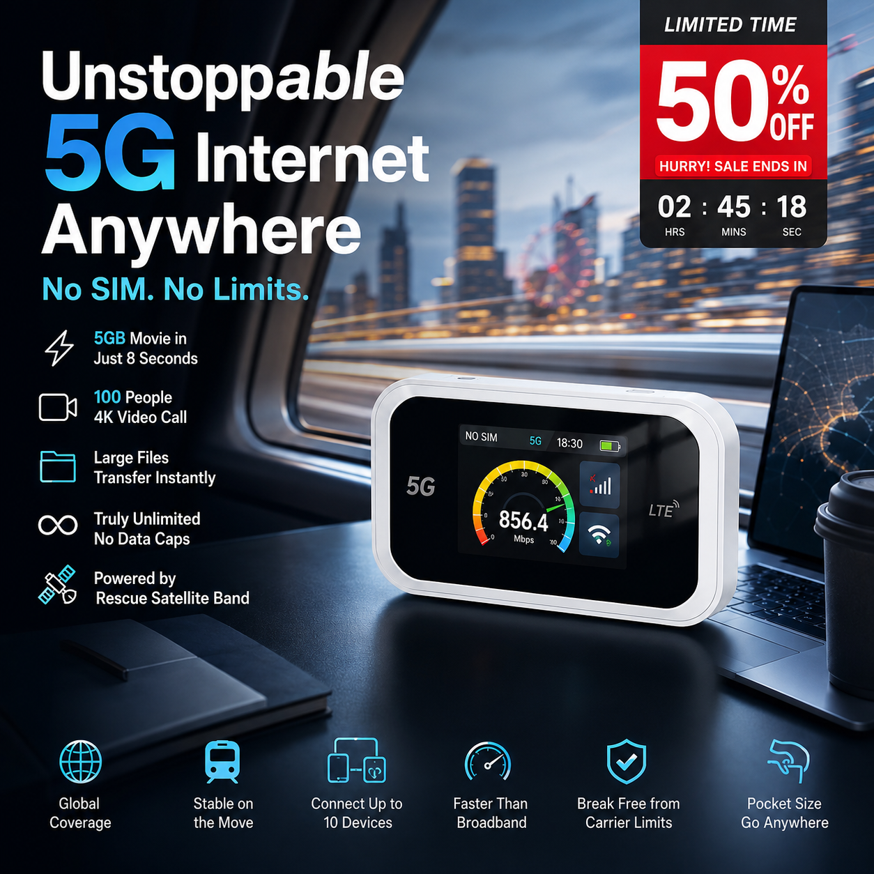 📶 50% DE DESCONTO POR TEMPO LIMITADO! ⚡Oferta por tempo limitado — Hotspot móvel com cobertura Wi-Fi total✨