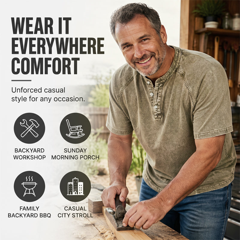 ✨Men's Casual Band Collar Short Sleeve Shirt - Comfortable, Breathable & Effortlessly Stylish