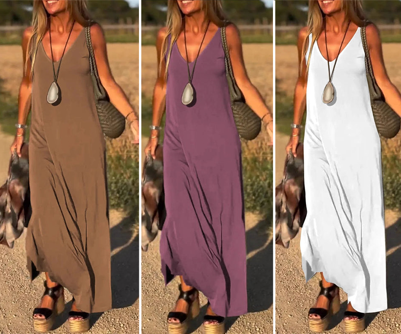 ✨Nyhet för försommar✨Maxi Cami-klänning med V-ringad dam