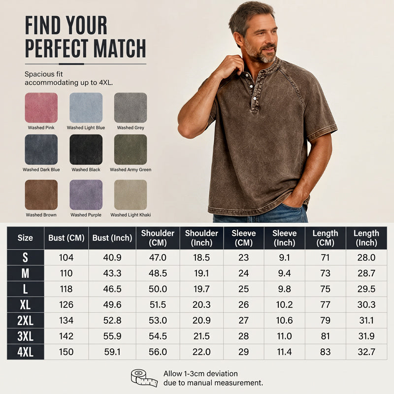 ✨Men's Casual Band Collar Short Sleeve Shirt - Comfortable, Breathable & Effortlessly Stylish