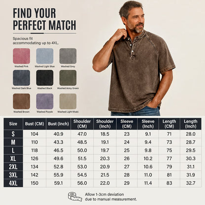 ✨Men's Casual Band Collar Short Sleeve Shirt - Comfortable, Breathable & Effortlessly Stylish