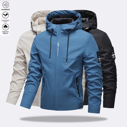 🔥🎁New arrival 50% OFF💥💥Men's Solid Color Waterproof Windproof Drawstring Zip-up Hoodie Jacket