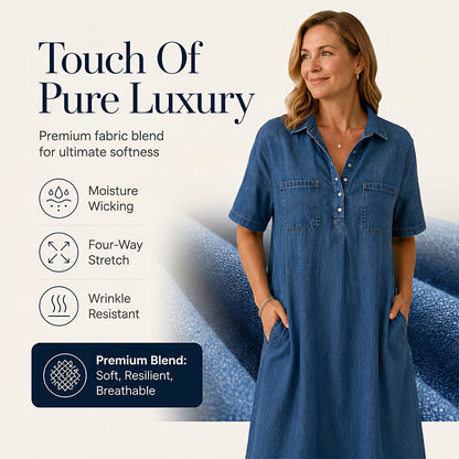 👗 60% הנחה עכשיו! 👖 שמלת חולצה מידי ג'ינס עם כיסים – ג'ינס רך וגזרה נינוחה – כיסים פונקציונליים, מושלמת לקז'ואל יומיומי – נוחה ורב-תכליתית ✨🌸