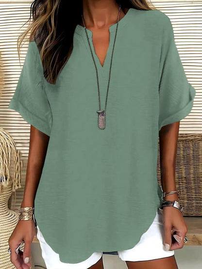 🌸Summer Hot Sale 53% OFF👕Fashion Loose Solid Color Short Sleeve Top