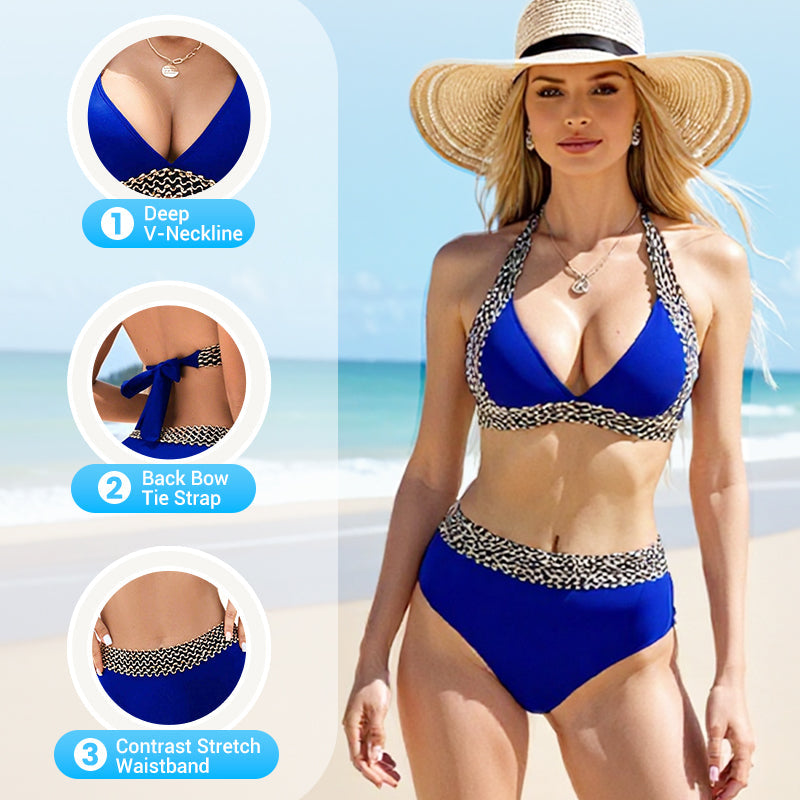 🔥👙Sexy V-neck Women's Holiday Swimsuit With Wavy Pattern