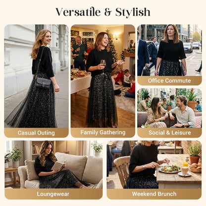 🎁Novidades de 2026 com 70% de desconto💥Conjunto feminino com blusa brilhante e saia de tule — Conjunto de duas peças deslumbrante e elegante✨