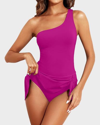 🏖️Last Day Sale 60% OFF👙One Shoulder Skirted One Piece Swimsuit