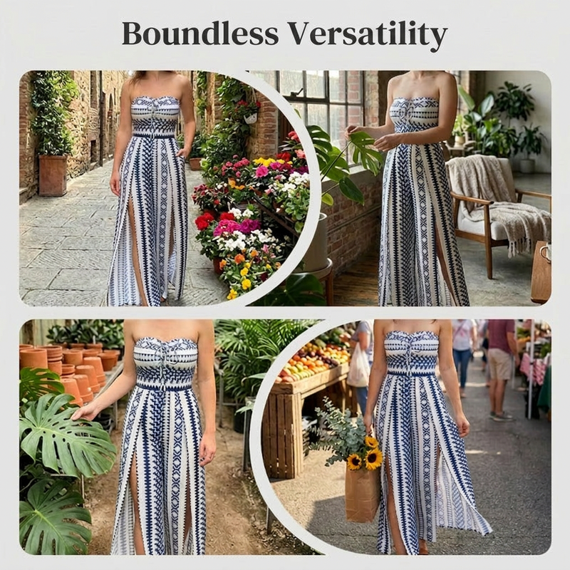 ✨👗 Macacão feminino geométrico com decote halter e fenda lateral – elegante e moderno