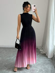 ⏳LAST DAY SALE 50% OFF💕 Ombre Pleated Sleeveless Mock Neck Maxi Dress