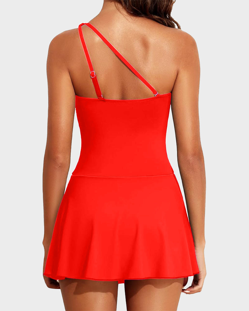🏖️Last Day Sale 60% OFF👙One Shoulder Skirted One Piece Swimsuit