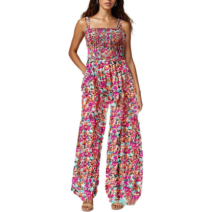 Limited-time offer-Women’s Floral Sleeveless Jumpsuit – Smocked Bust & Wide-Leg Summer Chic 👒🏖️