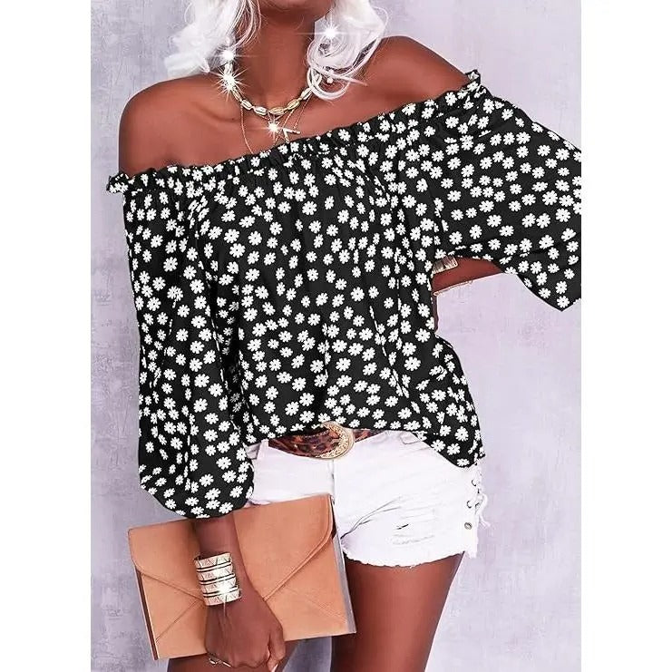 💥Limited time Sale 70% OFF👚Women's Off Shoulder Floral Chiffon Blouse