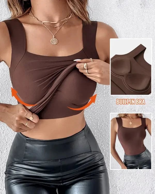 🏆Last Day Special Price ￡8.99!!💐Women's U Neck Tank Tops with Built-In Bra😍Buttery-Soft, Supportive & Versatile