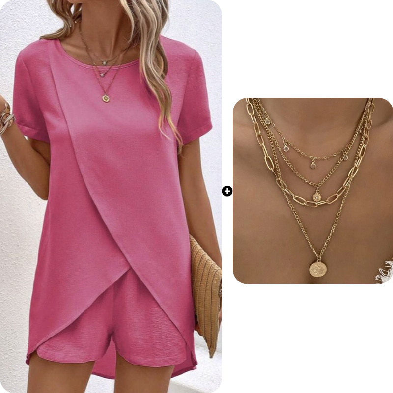 Women's Solid Color Irregular Top & Shorts Two Piece Set