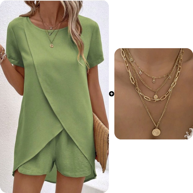 Women's Solid Color Irregular Top & Shorts Two Piece Set