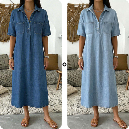 👗 60% הנחה עכשיו! 👖 שמלת חולצה מידי ג'ינס עם כיסים – ג'ינס רך וגזרה נינוחה – כיסים פונקציונליים, מושלמת לקז'ואל יומיומי – נוחה ורב-תכליתית ✨🌸