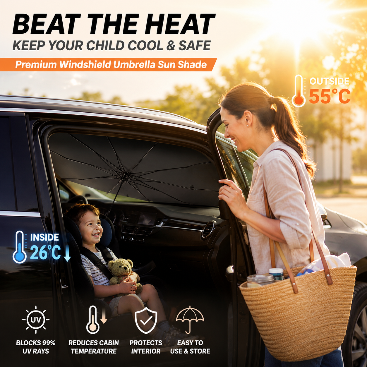 ☀️🚗 Protetor solar para para-brisa automotivo – bloqueia calor e raios UV