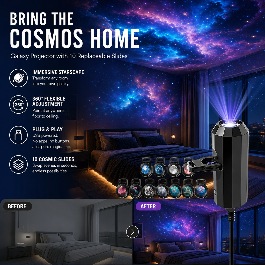 🌌✨ Projetor de luz galáxia e lua USB – transforme seu quarto em um universo mágico