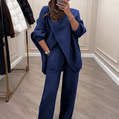🔥 59% OFF! NEW! Women's 2-piece set – Asymmetrical sweater + wide-leg pants, relaxed fit and soft fabric, ultra comfortable 👚✨