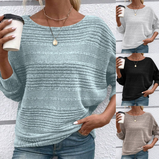 🌹Saldi autunnali - 50% di sconto🌹Maglia a righe con collo rotondo e maniche lunghe