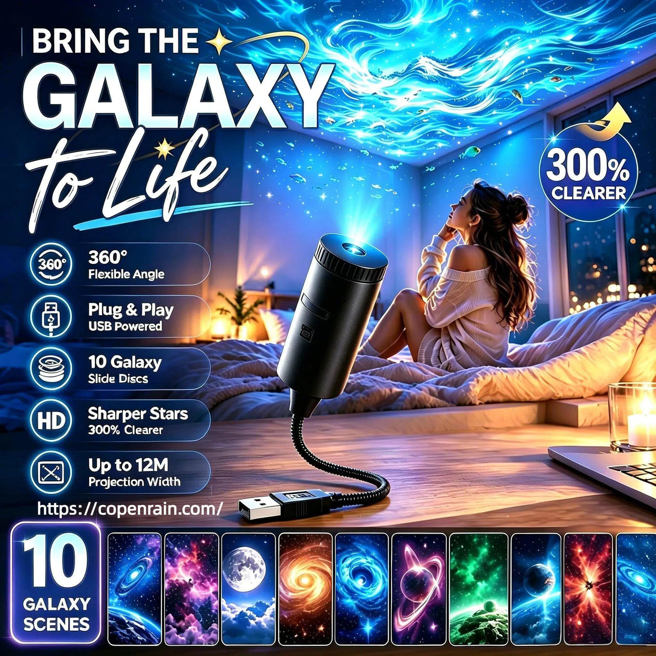 🌌✨ Projetor de luz galáxia e lua USB – transforme seu quarto em um universo mágico